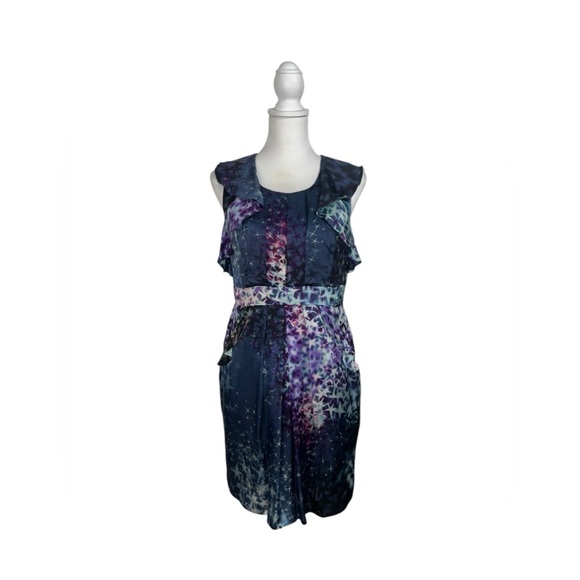 Leifsdottir Anthropologie Supernova Star Tie Dye Galaxy Silk Ruffle Pocket Dress - Picture 5 of 11